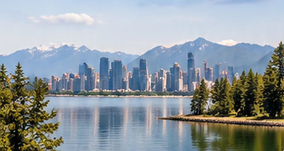 Downtown Vancouver skyline across the water with the North Shore mountains behind